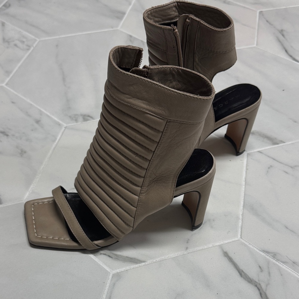 Chic Taupe Pleated Heeled Sandals